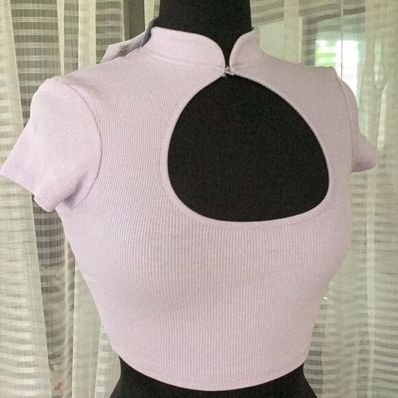 NWT TOPSHOP Women’s Keyhole Crop Top Sz 6 Lavender Ribbed Knit - Picture 4 of 7